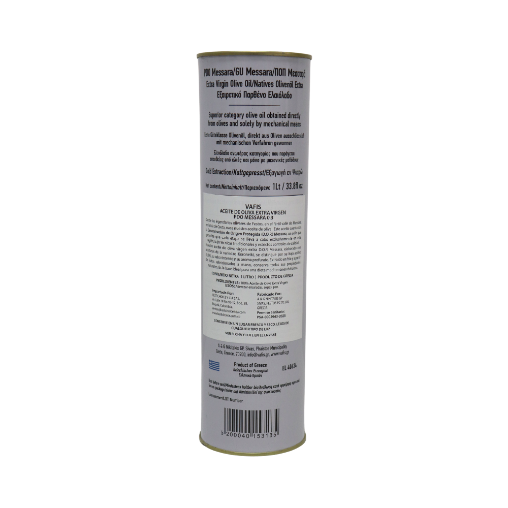 Aceite de Oliva Virgen Extra VAFIS PDO Messara 0.3% – 1 Litro - Global Gourmet Market