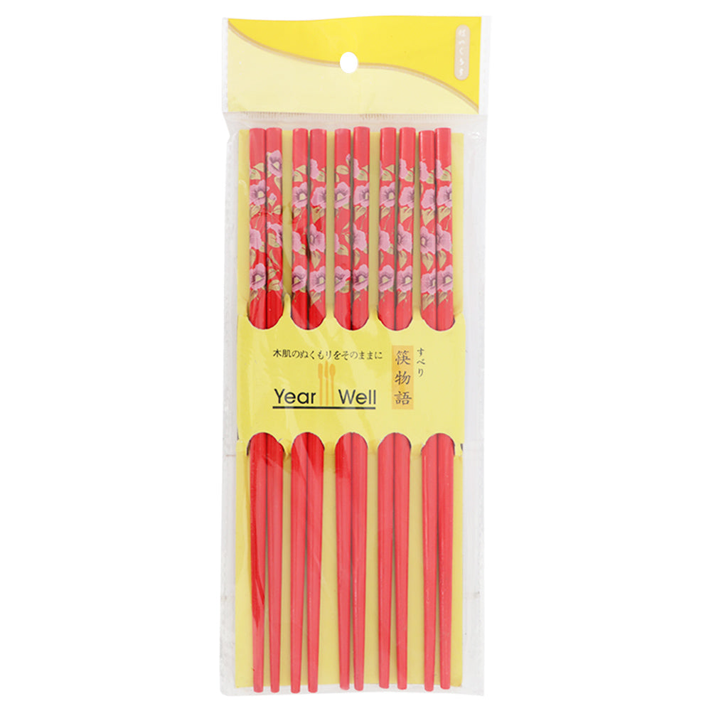Palitos Decorados Rojo con Flores Rosadas de 5 pares